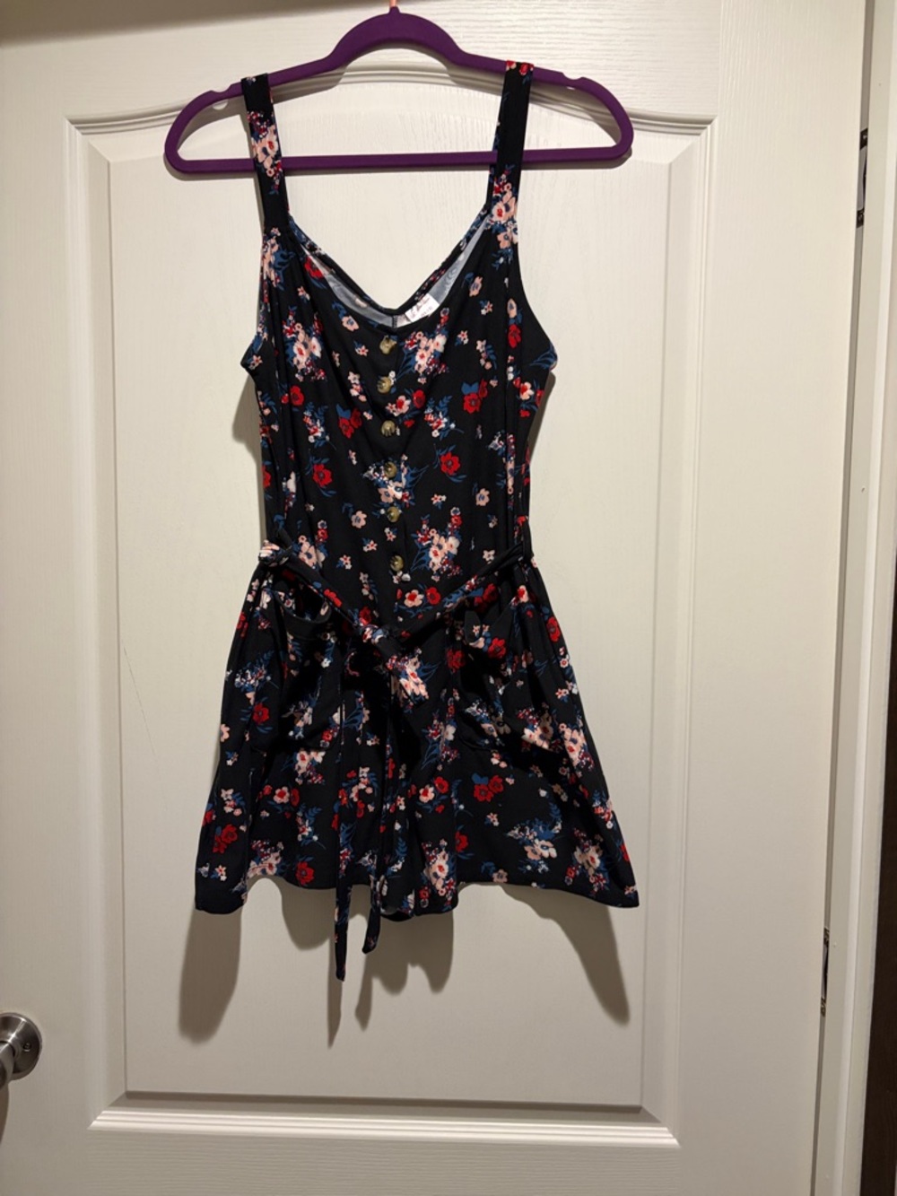 No Boundaries Navy Floral Romper with Tie Waist